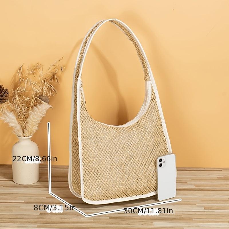 Colorblock Straw Hobo Bag Large Capacity Woven Shoulder Bag