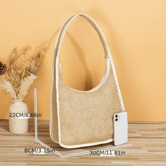 Colorblock Straw Hobo Bag Large Capacity Woven Shoulder Bag