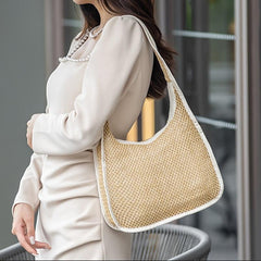 Colorblock Straw Hobo Bag Large Capacity Woven Shoulder Bag