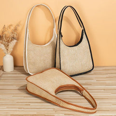 Colorblock Straw Hobo Bag Large Capacity Woven Shoulder Bag