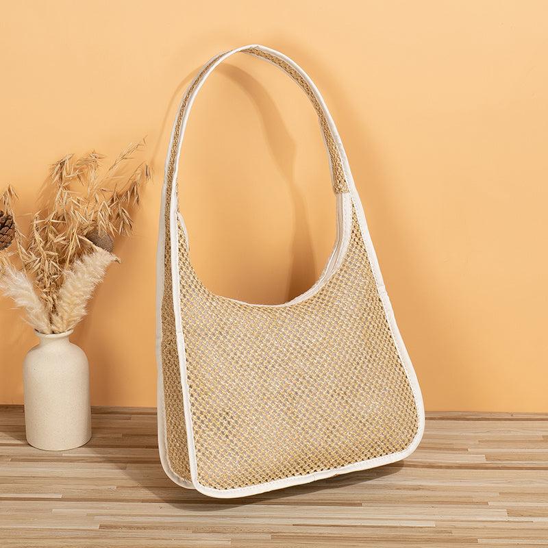 Colorblock Straw Hobo Bag Large Capacity Woven Shoulder Bag