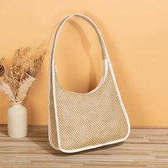 Colorblock Straw Hobo Bag Large Capacity Woven Shoulder Bag