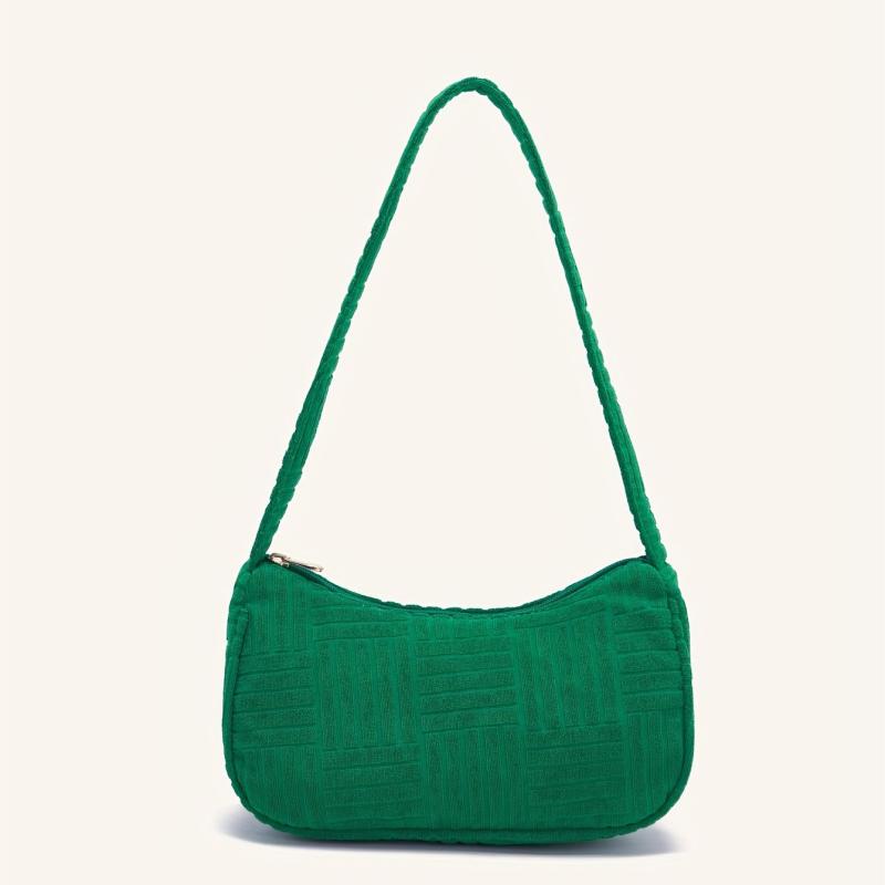 Striped Jacquard Fabric Shoulder Bag Zipper Handbag Purse