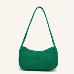 Striped Jacquard Fabric Shoulder Bag Zipper Handbag Purse