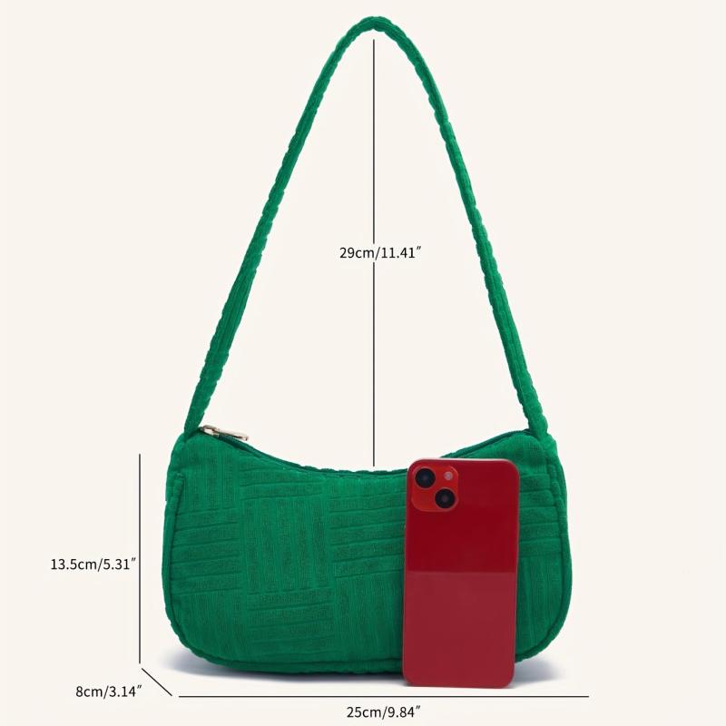 Striped Jacquard Fabric Shoulder Bag Zipper Handbag Purse