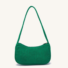 Striped Jacquard Fabric Shoulder Bag Zipper Handbag Purse
