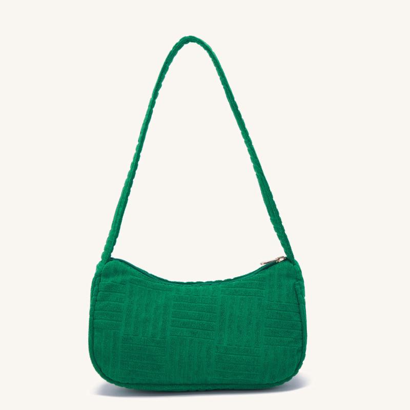 Striped Jacquard Fabric Shoulder Bag Zipper Handbag Purse