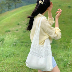Minimalist Crochet Shoulder Bag Large Capacity Knitted Handbag