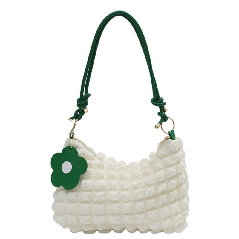 Colorblock Ruched Shoulder Bag Crossbody Bag With Flower Pendant