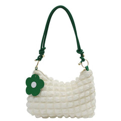 Colorblock Ruched Shoulder Bag Crossbody Bag With Flower Pendant