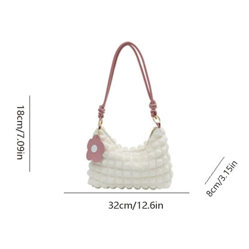 Colorblock Ruched Shoulder Bag Crossbody Bag With Flower Pendant
