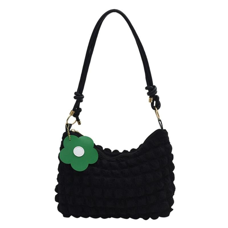 Colorblock Ruched Shoulder Bag Crossbody Bag With Flower Pendant