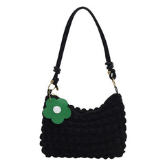 Colorblock Ruched Shoulder Bag Crossbody Bag With Flower Pendant