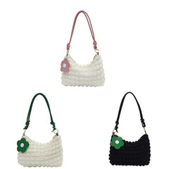 Colorblock Ruched Shoulder Bag Crossbody Bag With Flower Pendant