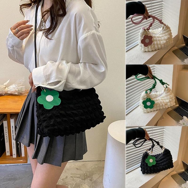 Colorblock Ruched Shoulder Bag Crossbody Bag With Flower Pendant