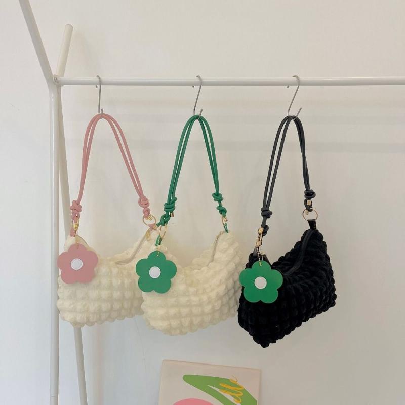 Colorblock Ruched Shoulder Bag Crossbody Bag With Flower Pendant