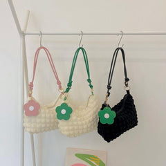 Colorblock Ruched Shoulder Bag Crossbody Bag With Flower Pendant