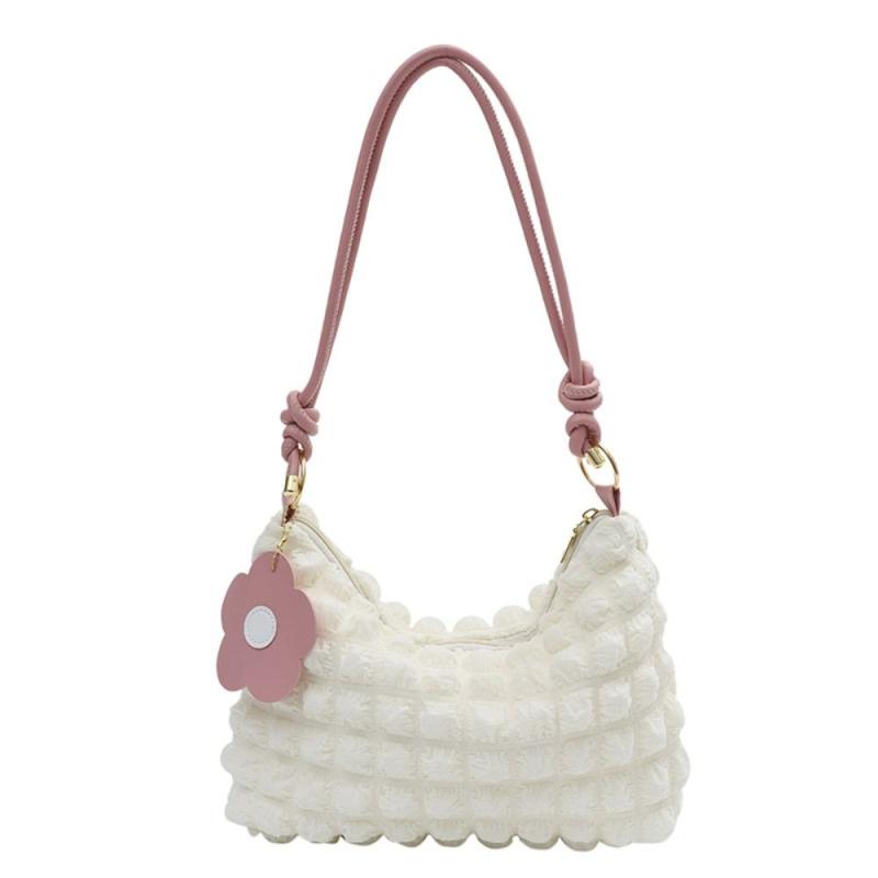 Colorblock Ruched Shoulder Bag Crossbody Bag With Flower Pendant