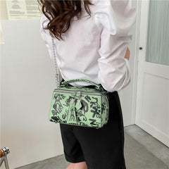 Graffiti Print Handbag Chain Crossbody Bag Square Shoulder Purse