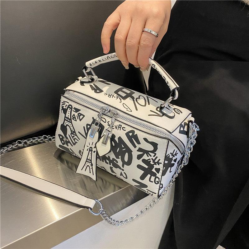 Graffiti Print Handbag Chain Crossbody Bag Square Shoulder Purse