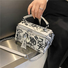Graffiti Print Handbag Chain Crossbody Bag Square Shoulder Purse