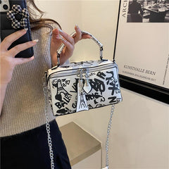 Graffiti Print Handbag Chain Crossbody Bag Square Shoulder Purse