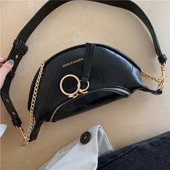 Crescent Chain Crossbody Bag PU Leather Fanny Pack