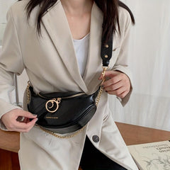 Crescent Chain Crossbody Bag PU Leather Fanny Pack