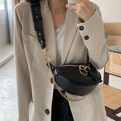 Crescent Chain Crossbody Bag PU Leather Fanny Pack
