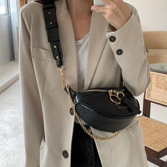 Crescent Chain Crossbody Bag PU Leather Fanny Pack