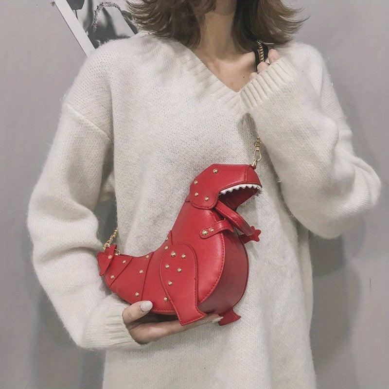 3D Dinosaur Crossbody Bag Studded Rivets Chain Shoulder Bag