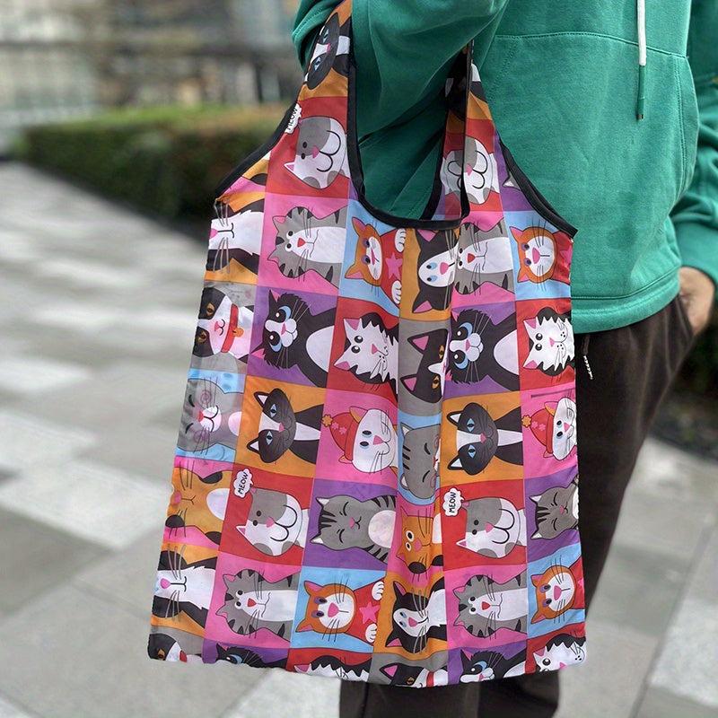 Print Nylon Tote Bag Foldable Large Capacity Shoulder Bag