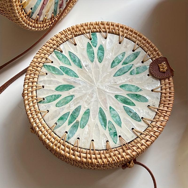 Rattan Woven Crossbody Bag for Summer Beach Travel
