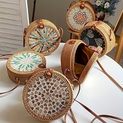 Rattan Woven Crossbody Bag for Summer Beach Travel