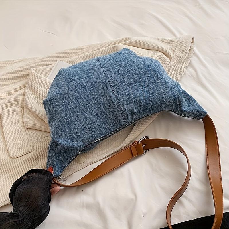Stylish Denim Crossbody Bag Zipper Shoulder All Match Casual Bag