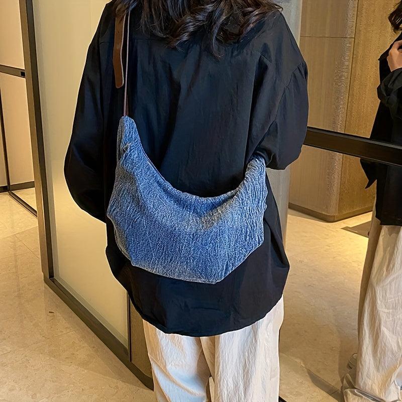 Stylish Denim Crossbody Bag Zipper Shoulder All Match Casual Bag