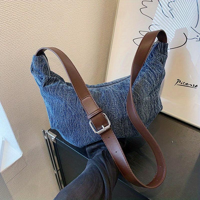 Stylish Denim Crossbody Bag Zipper Shoulder All Match Casual Bag