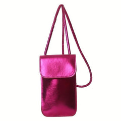 Mini Glossy Cell Phone Crossbody Bag Textured PU Leather Purse