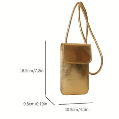 Mini Glossy Cell Phone Crossbody Bag Textured PU Leather Purse