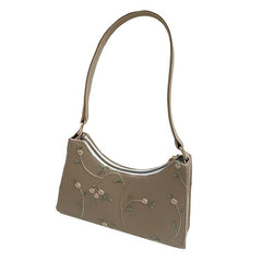 Floral Embroidery Baguette Bag Zipper Shoulder Bag