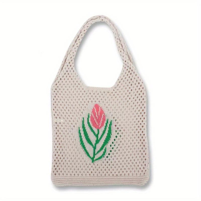 Tulip Pattern Crochet Bag Lightweight Woven Shoulderbag
