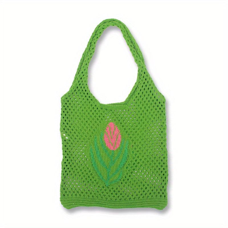 Tulip Pattern Crochet Bag Lightweight Woven Shoulderbag