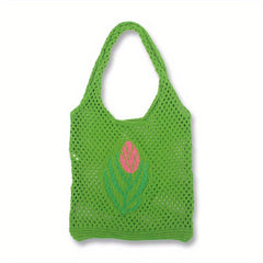 Tulip Pattern Crochet Bag Lightweight Woven Shoulderbag