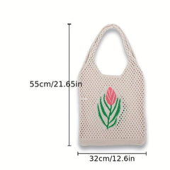 Tulip Pattern Crochet Bag Lightweight Woven Shoulderbag
