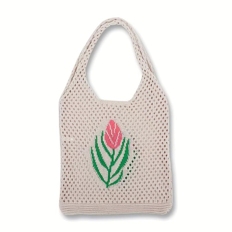 Tulip Pattern Crochet Bag Lightweight Woven Shoulderbag