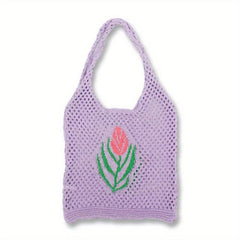 Tulip Pattern Crochet Bag Lightweight Woven Shoulderbag