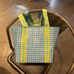Letter & Plaid Shoulder Bag Colorblock Shopping Handbag
