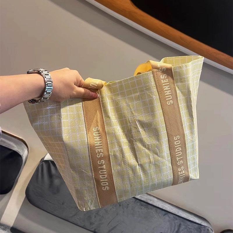 Letter & Plaid Shoulder Bag Colorblock Shopping Handbag
