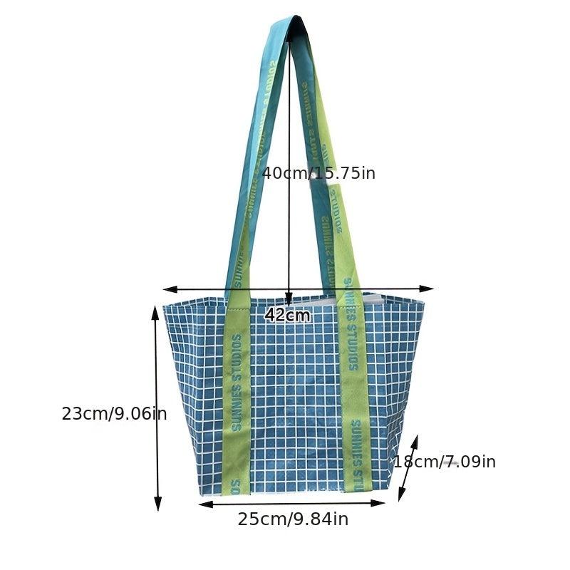 Letter & Plaid Shoulder Bag Colorblock Shopping Handbag