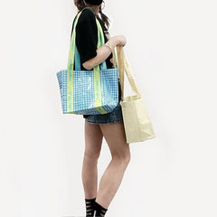 Letter & Plaid Shoulder Bag Colorblock Shopping Handbag